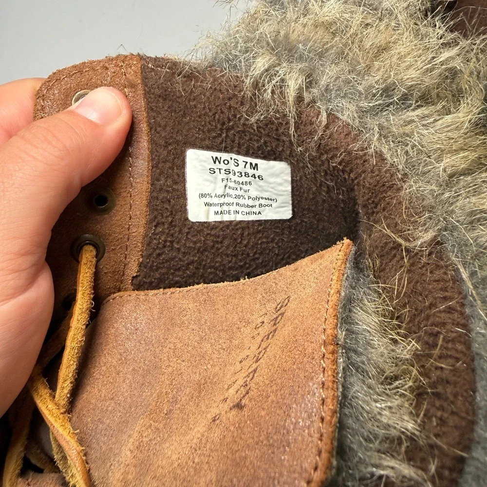 Sperry Top Sider Women's Saltwater Suede Faux Fur Duck Boots Brown STS93846 Sz 7